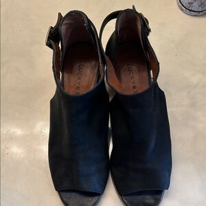 Lucky Brand Black Peep-Toe Mules